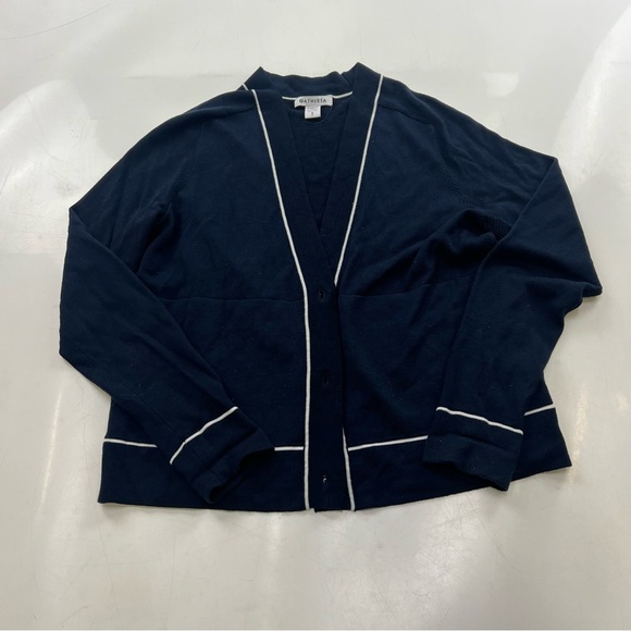 athleta women’s petite navy blue white  cardigan SP L65-15 - Picture 2 of 6